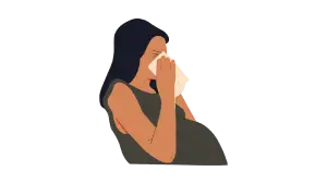Ilustración conceptual sobre el asma y sus factores agravantes, como el embarazo, la obesidad, la EPOC, los alérgenos y la contaminación ambiental. Representación simbólica de cómo distintas situaciones pueden empeorar el asma.